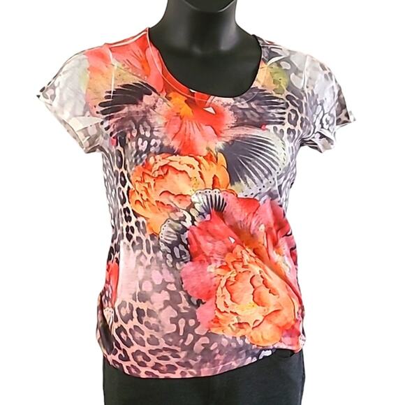 Style & Co Women’s Petite Short Sleeve Floral Animal Print Tee Shirt -Size Large - Picture 4 of 6